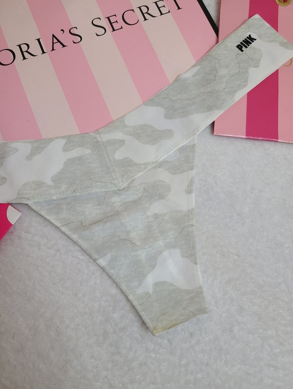 Retired VS PINK Smooth No-show Nylon Yoga Thong Panty Size M Light Camo - Picture 2 of 5